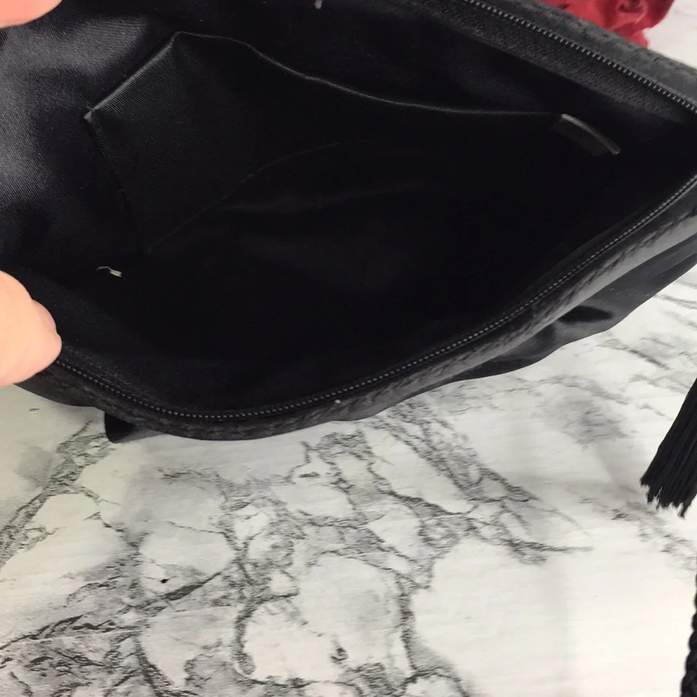 ADG Fashion Black Satin Evening Clutch with Strap